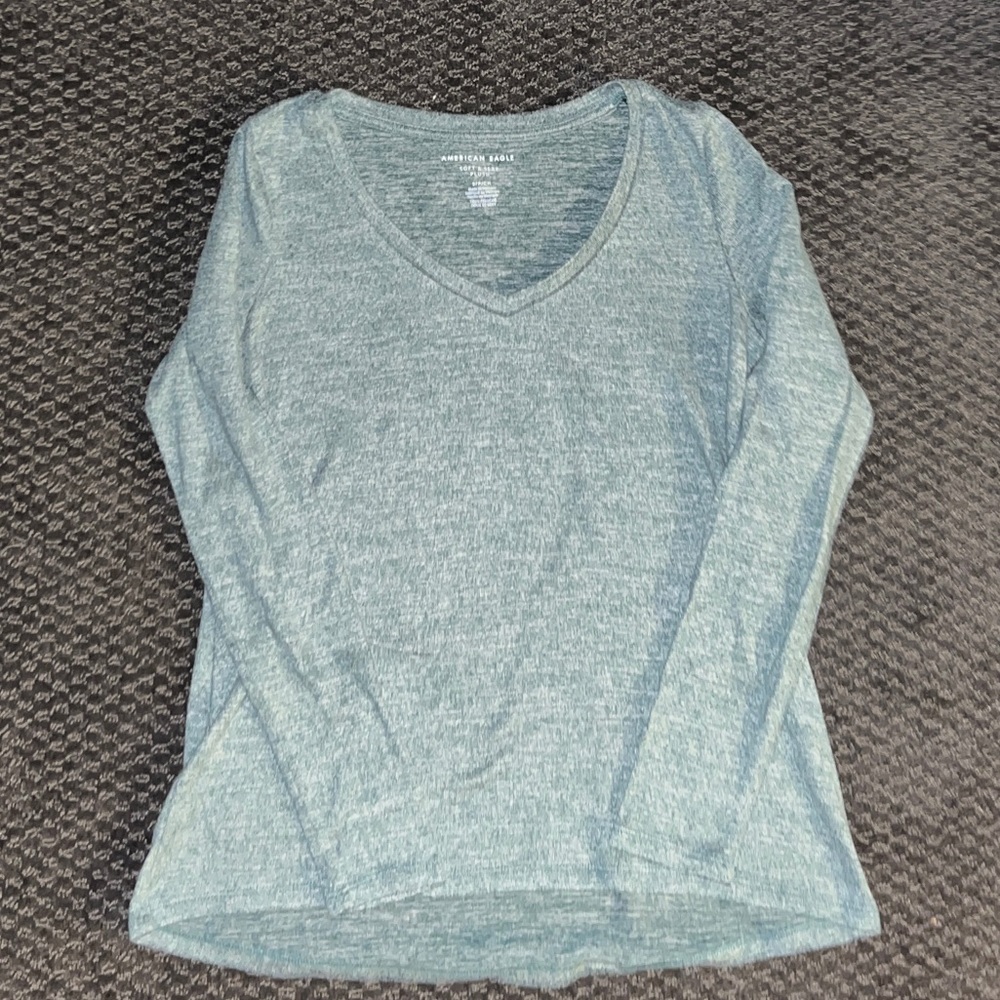 American Eagle Soft and Sexy Plush Blue Green Long Sleeve Shirt